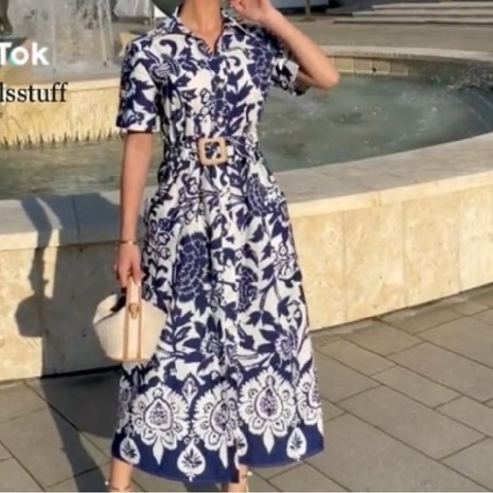 Zara Blue and White Floral Mini Dress